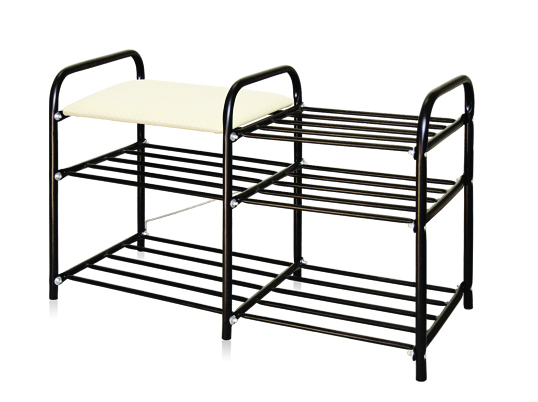 Этажерка "люкс 3"  3-х ярусная разборная (79 х 33 х 50 см) каркас черный, сиденье мягк. слон. кость