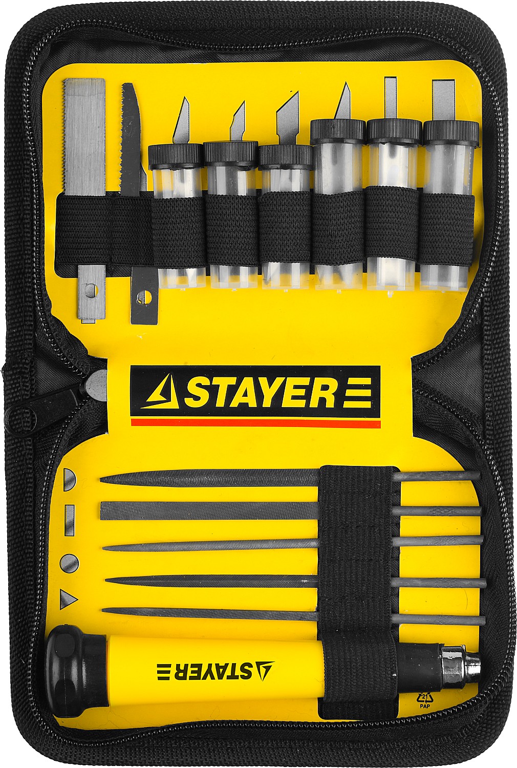 Набор STAYER Нож “MASTER” для точных работ в комплекте с лезвиями различной формы и надфилями, в чехле,38 предметов