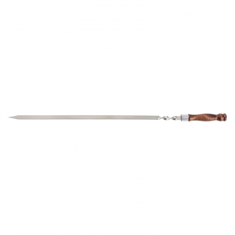 Шампур плоский профессиональный, 600 x 12 x 2,5 мм, с деревянной рукояткой, нержавеющая сталь, Camping Palisad (69676)