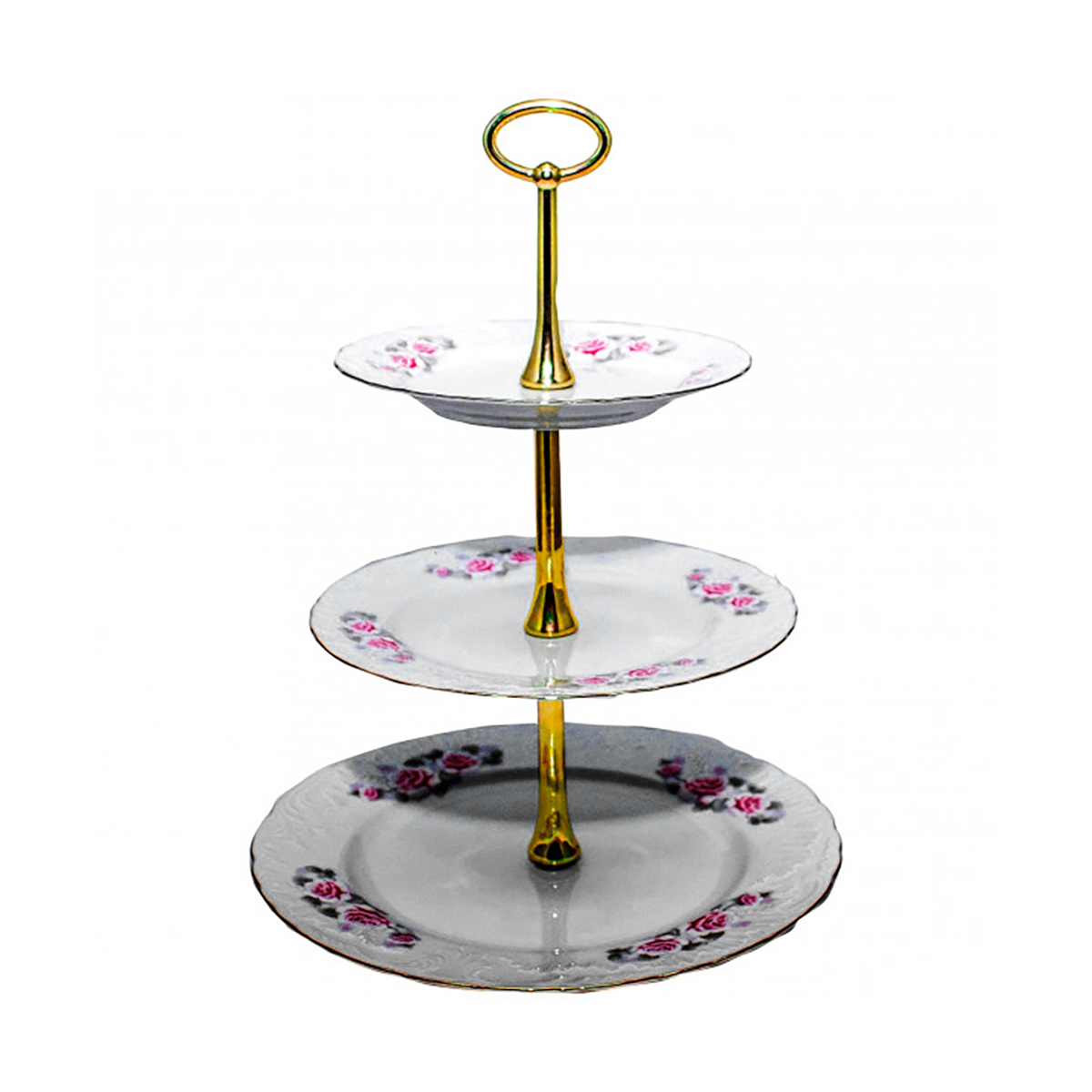 Блюдо 3-х ярусное "rococo" бледная роза 26/21/17 (1/36) "cmielow" omdz23-рококо-59