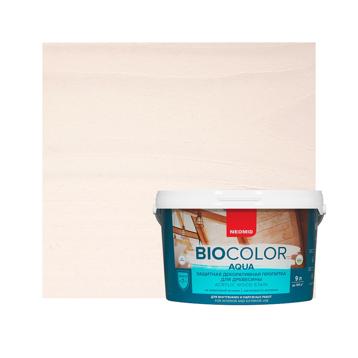 Пропитка защитная декоративная для древесины "bio color aqua" 9 л белая (1) "neomid"