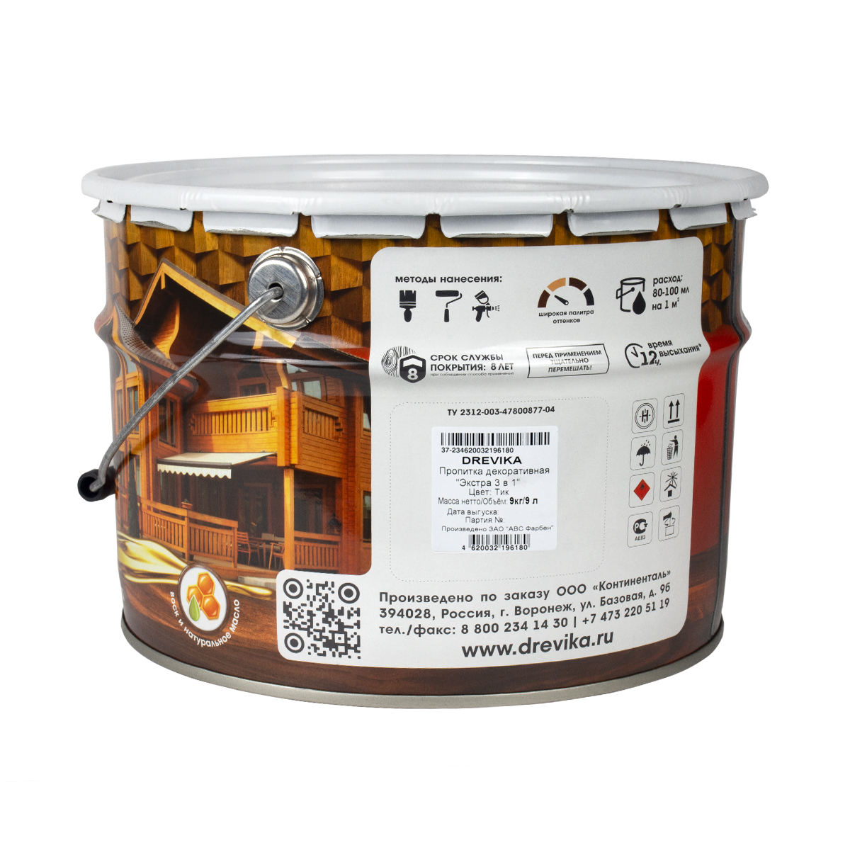Пропитка декоративная "экстра 3 в 1" тик 9 л (1) "drevika"