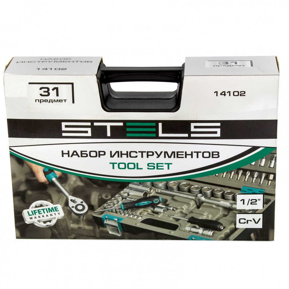 Набор инструментов, 1/2, CrV, пластиковый кейс, 31 предмет Stels (14102)