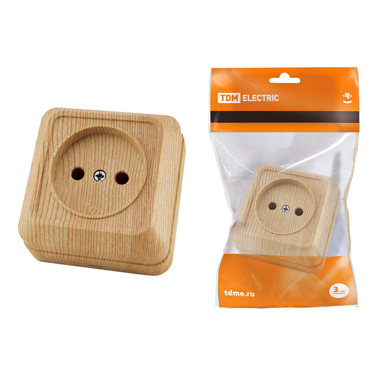 Розетка открыт. уст. 10а 250в ip20 (керам.) "ладога" сосна (1/10/200) tdm sq1801-0410