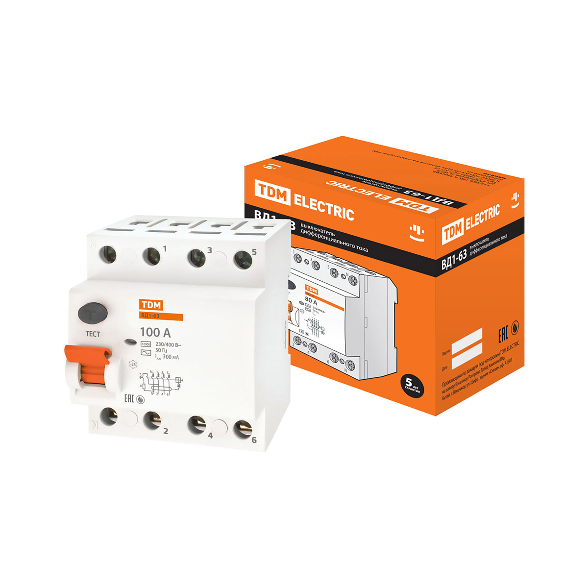 Устройство защитного отключения узо вд1-63 4р 100а 300ма (1/3/30) tdm sq0203-0049