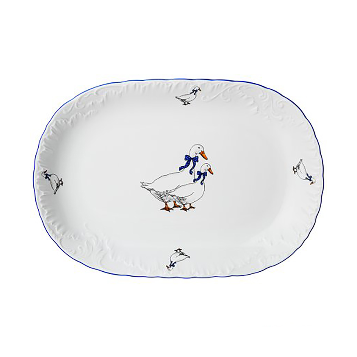 Блюдо овальное "rococo" гуси 29 см (1/6/36) "cmielow" omd666-рококо-14