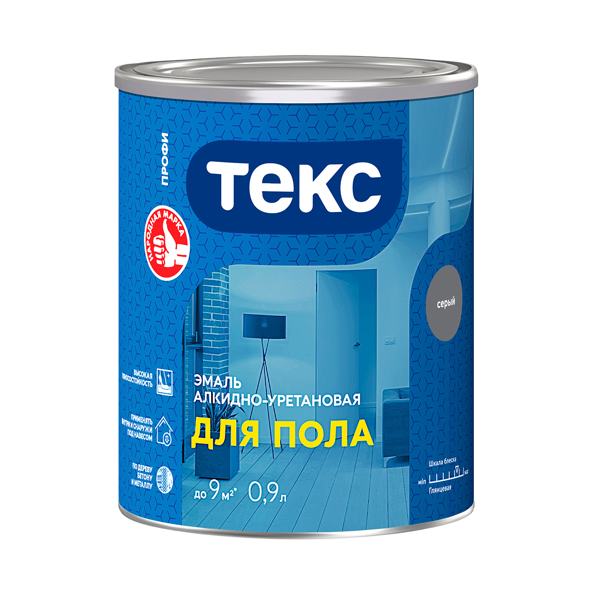 Эмаль "профи" для пола алкидно-уретан. серая 0,9 л (1/12) текс