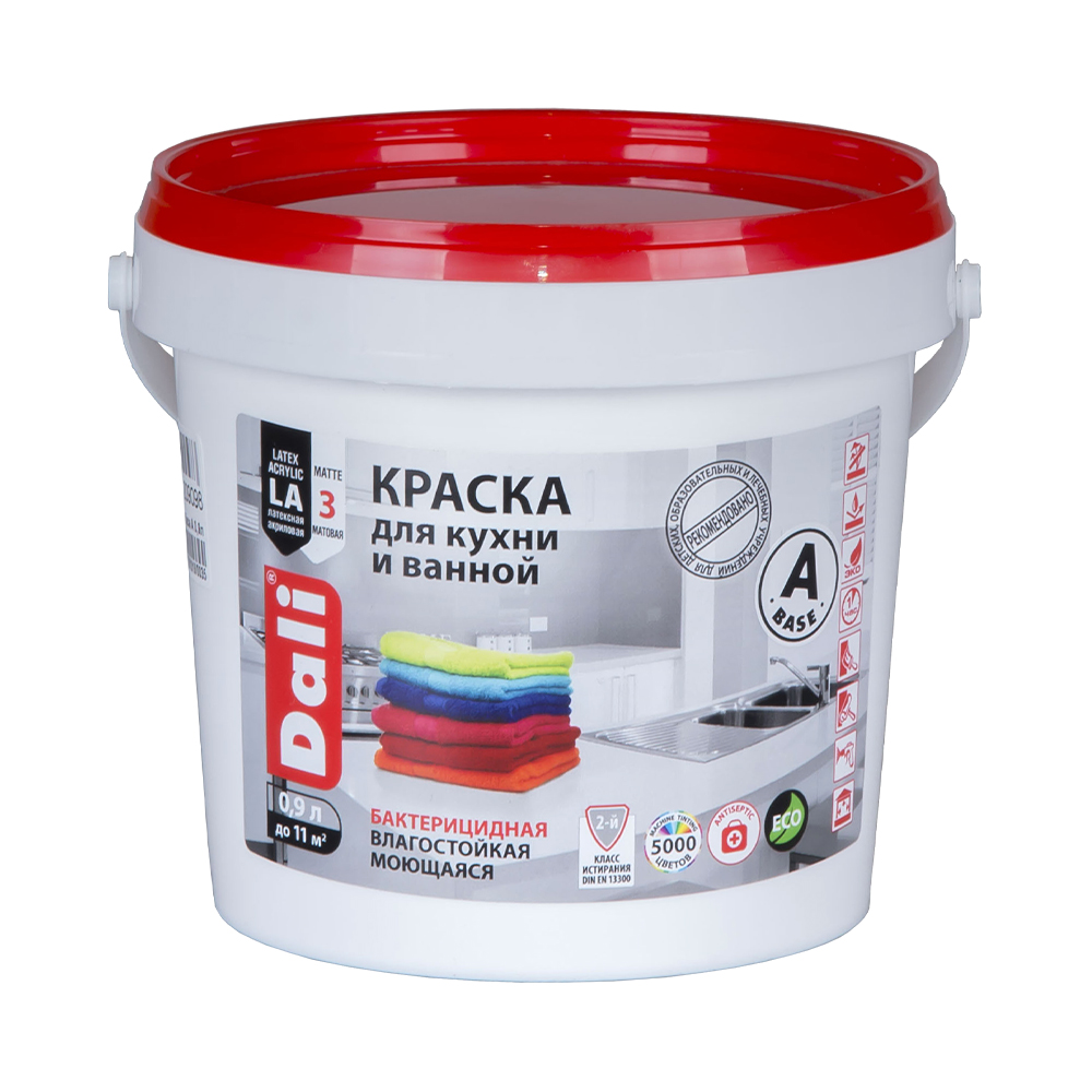 Краска латексная "dali" для кухни и ванной  база а  0,9 л (6) влагостойкая биозащитная "рогнеда"