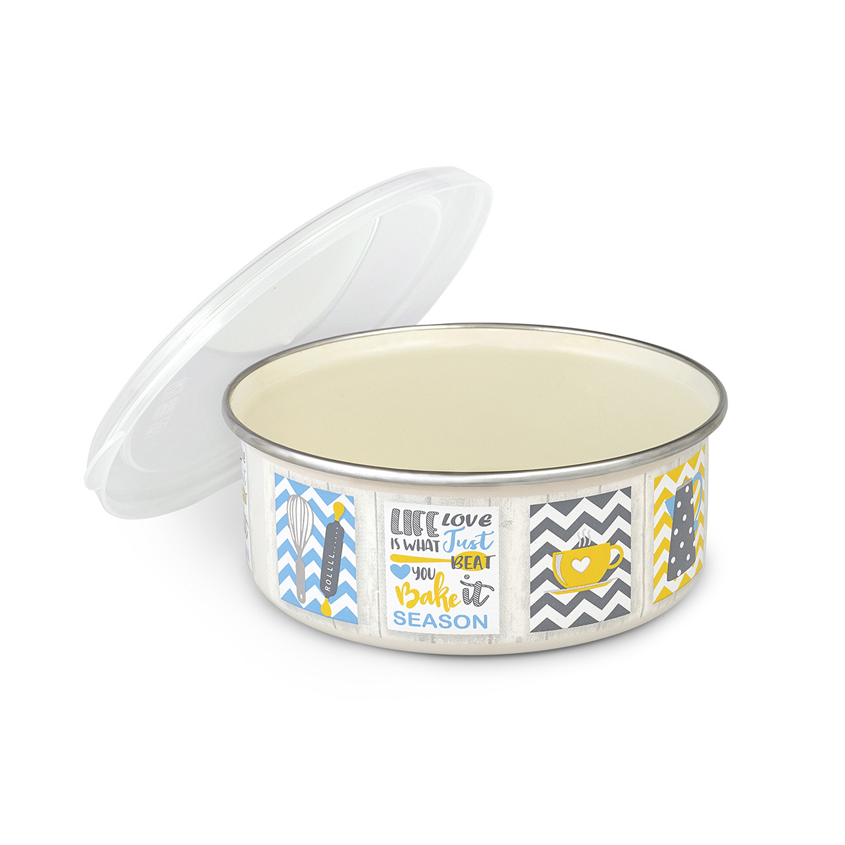 Миска эмалиров. "кантри" 1,8 л, 18 см пласт. крышка (1/4) "metrot"