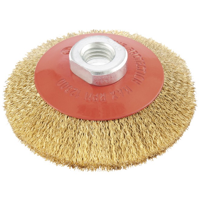 Щетка для УШМ, 115 мм, М14, "тарелка", латунированная витая проволока Matrix (74612)