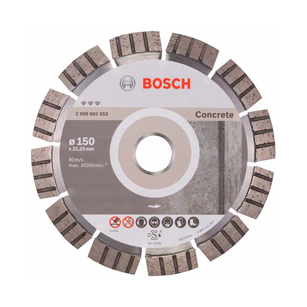 Круг отрезной алмазный по бетону 150 х 2,4 х 22,2 мм (1) "bosch" 2608602653