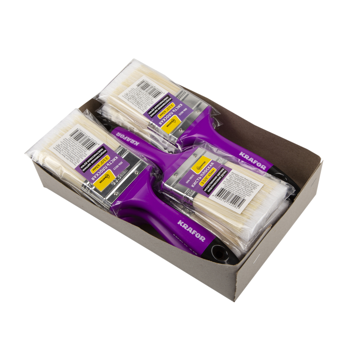 Кисть плоская искуств.щетина  №2,5/63 мм  (12/240) пласт.ручка "krafor" 006-0025