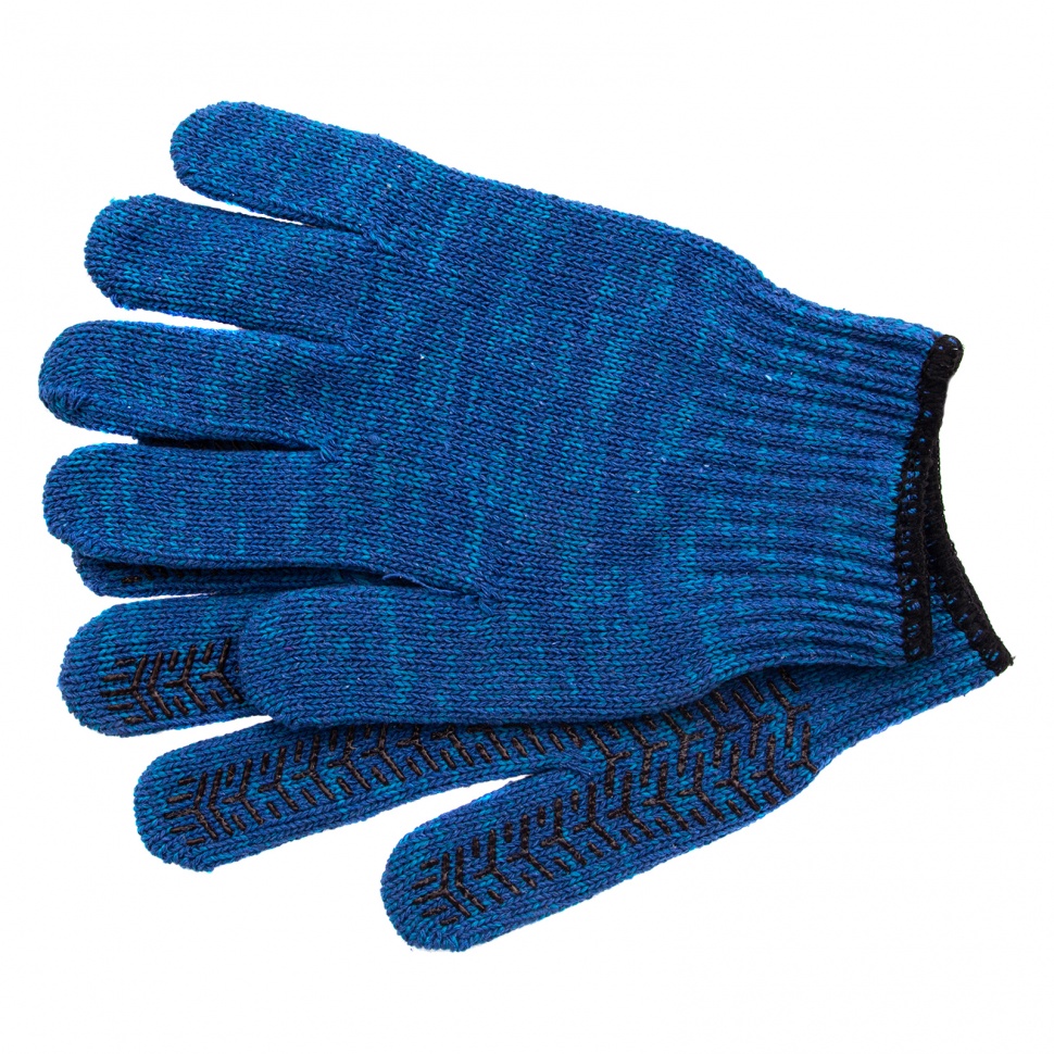 Перчатки трикотажные усиленные, гелевое ПВХ-покрытие, 7 класс, синие Сибртех (68183)