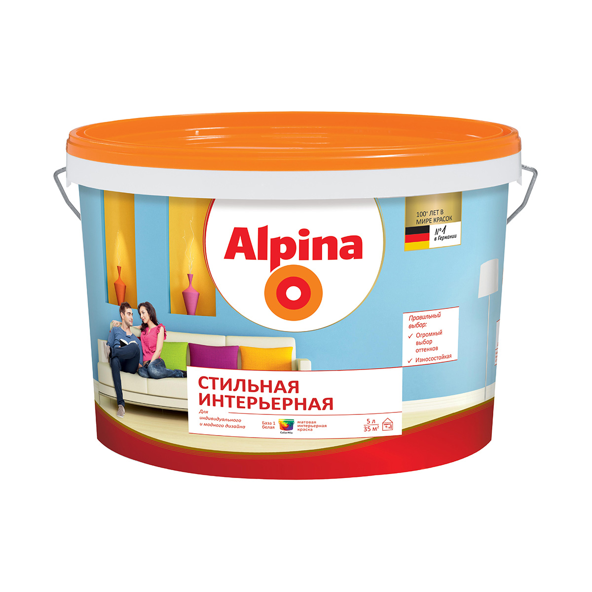 Краска интерьерная "стильная" универс. база 1 (белая) 5 л (1) "alpina"