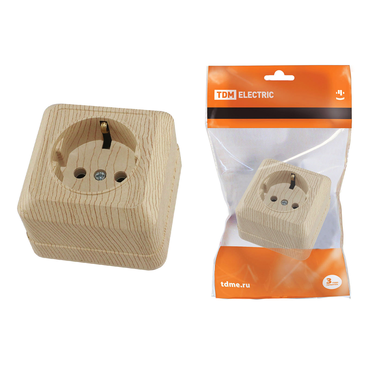 Розетка открыт. уст. с заземл. 16а 250в ip20 "ладога" сосна (1/10/200)  tdm sq1801-0050