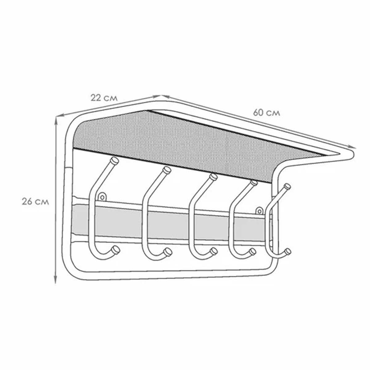 Вешалка настенная с полкой "гранада 21" (5 крючков) 600*220*260 мм черный (1) вспг21 ч