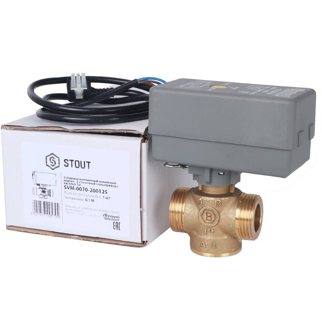 Зональный клапан STOUT 1" 2-ходовой 220V компактный c сервоприводом с кабелем 1м