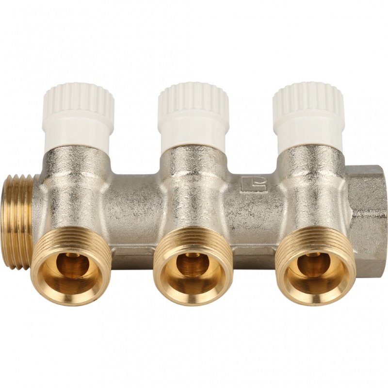 Коллектор 1" STOUT с вентилями на 3 выхода 3/4"ЕК