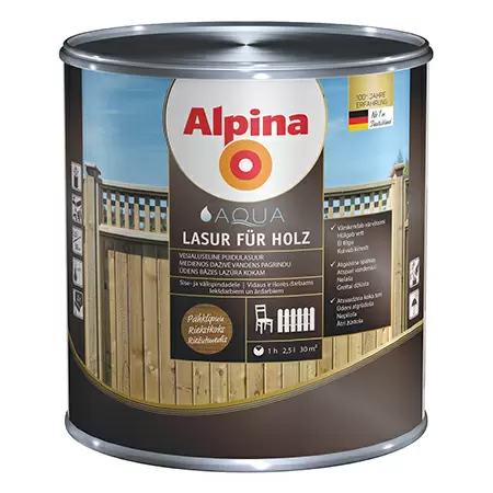 ALPINA AQUA LASUR FUR HOLZFASSADEN лазурь для дерева, прозрачная, колеруемая (2,5л)