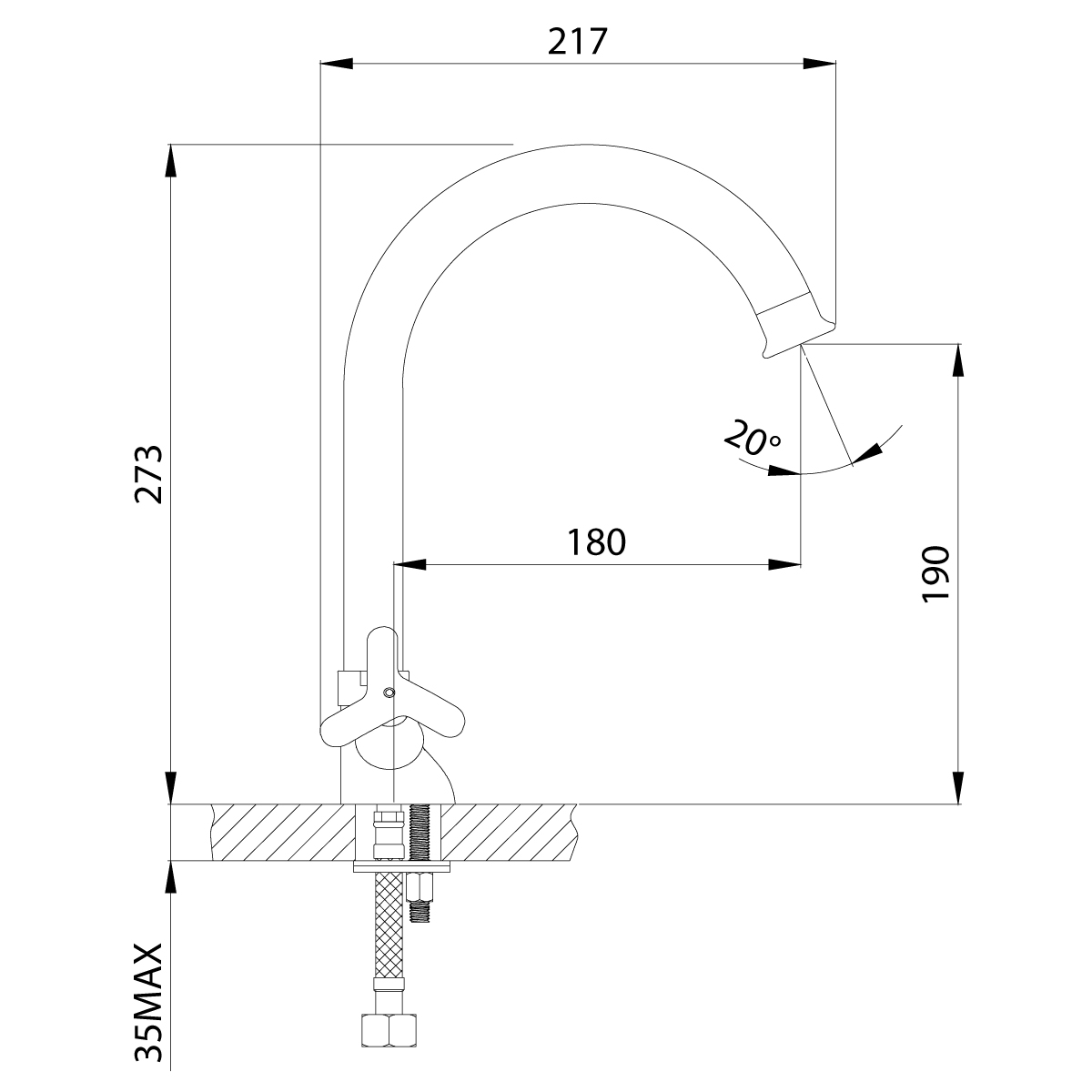 Смеситель для кухни  rs40-72  поворотн. излив, двухвентильный (1/12) "rossinka"