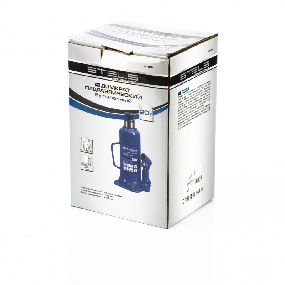 Домкрат гидравлический бутылочный, 20 т, h подъема 235-445 мм Stels (51169)