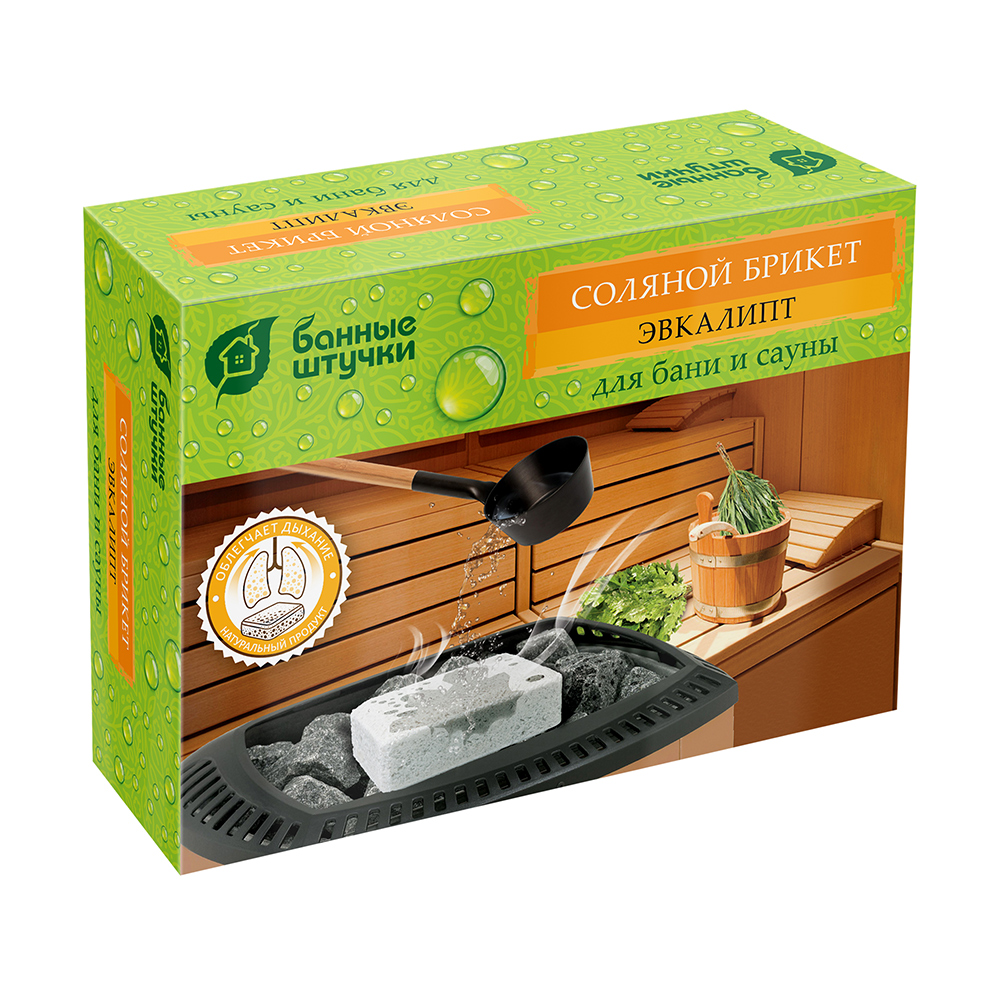 Брикет соляной для бани и сауны с травами "эвкалипт" 1,3 кг (1/9) "банные штучки" 32255