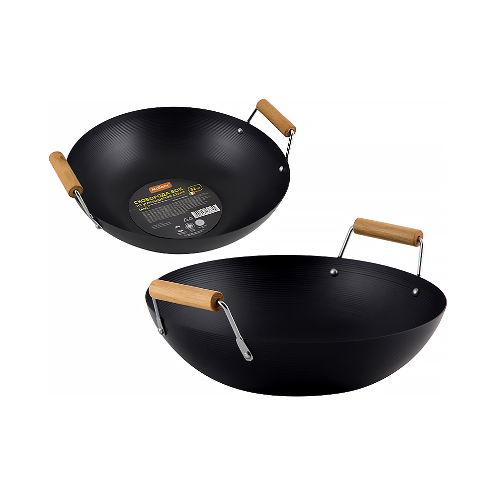 Сковорода-вок "largo" 32 см углеродистая сталь (1/12) "mallony"