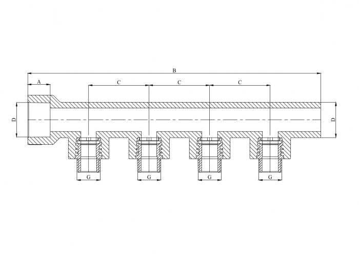 Коллектор 32 мм 4 х 1/2" мм ПП (PP-R100) (НР) под пайку серый HEISSKRAFT