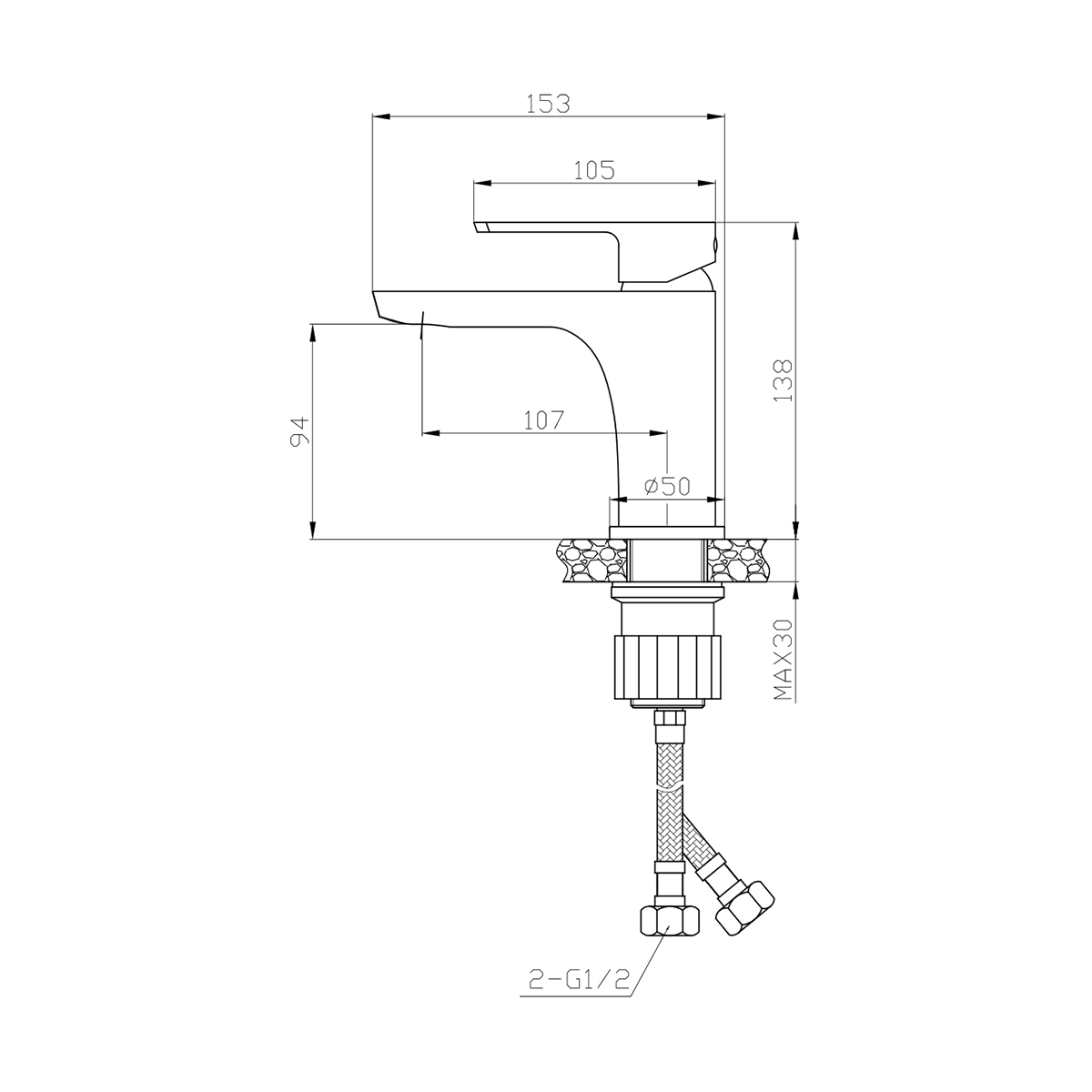 Смеситель для умывальника  rs50-12  монолитный (1/12) "rossinka"