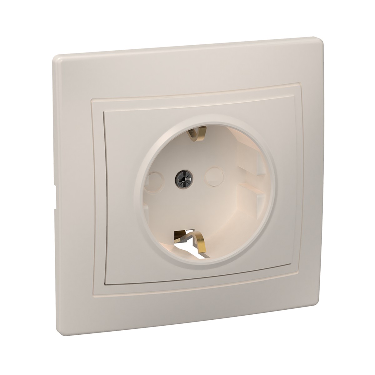 Розетка "кварта" 1 местн. с заземл, с шторк. рсш10-3-км, 16а (керам.) кремовый (1/10/200) "iek"