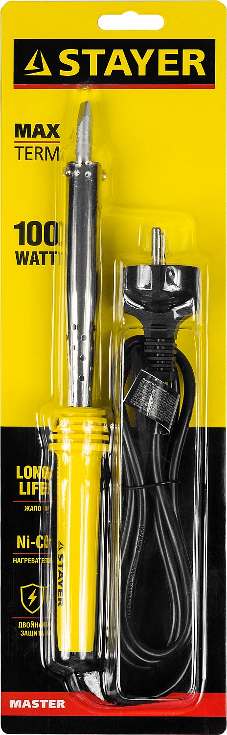 STAYER MAXTerm, 100 Вт, клин, электропаяльник с пластиковой рукояткой (55305-100)