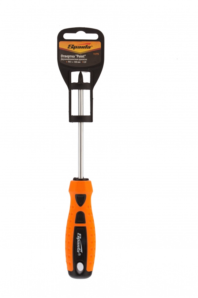 Отвертка "Point", PH1 х 100 мм, CrV, двухкомпонентная рукоятка Sparta (11775)