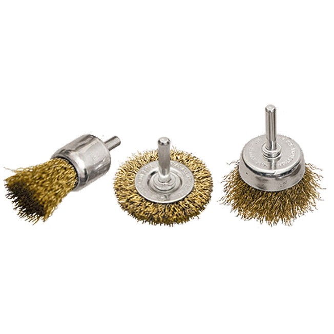 Набор щеток для дрели, 3 шт, 1 плоская, 50 мм, 2 "чашки", 25-50 мм, со шпильками Matrix (74486)
