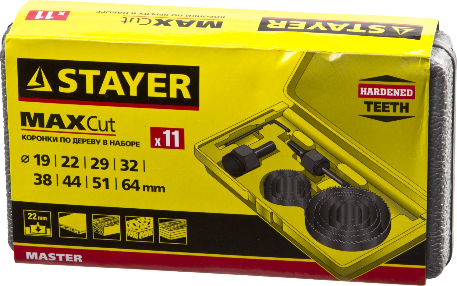 STAYER Maxcut, 9 шт, 19-64 мм, набор кольцевых коронок по дереву (29600-H11)
