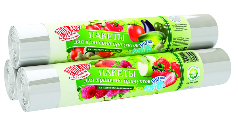 Пакеты фасовочные 24 х 37 см, рулон 100 шт. (прозрачные) 6,5 мкм (1/30) "prolang"