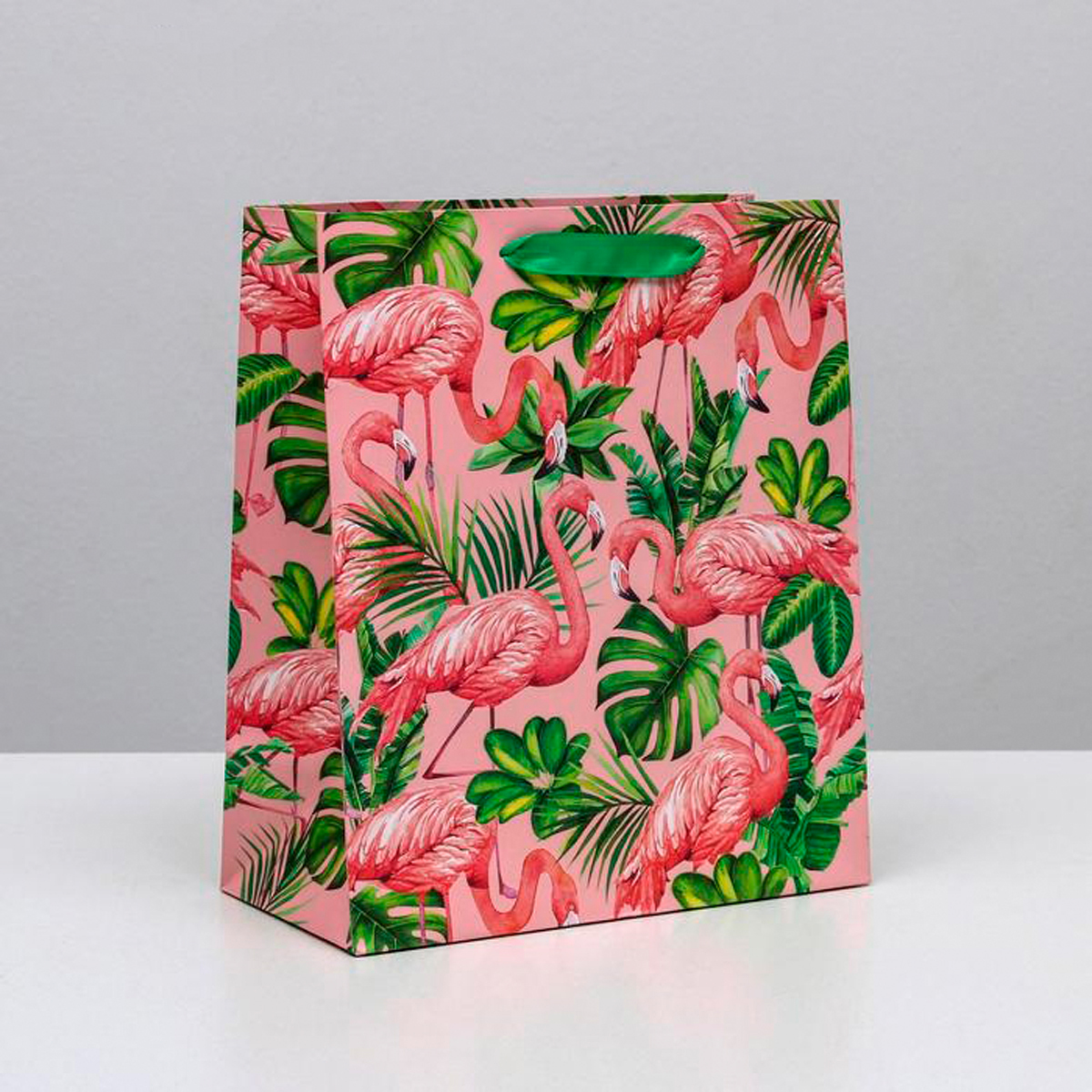 Пакет подарочный ламинир. "тропики и фламинго" 23*27*11,5 см (1/6/240) "дарите счастье" 4725109