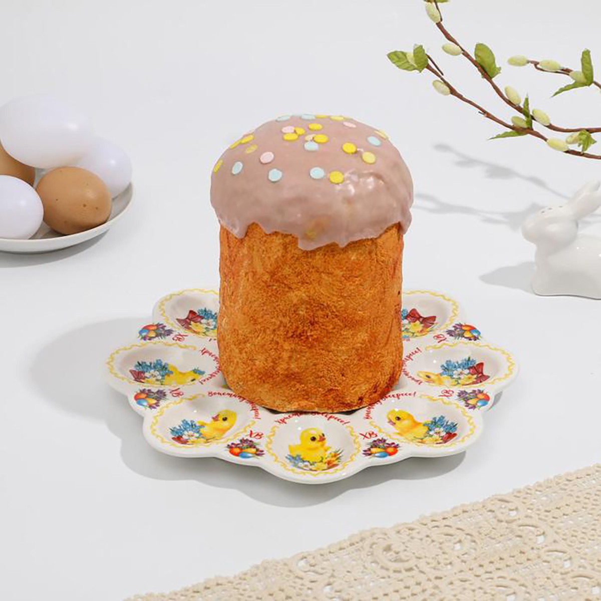 Блюдо для кулича и 8 яиц "цыплята" керамич. 25*25 см (1) 2735816