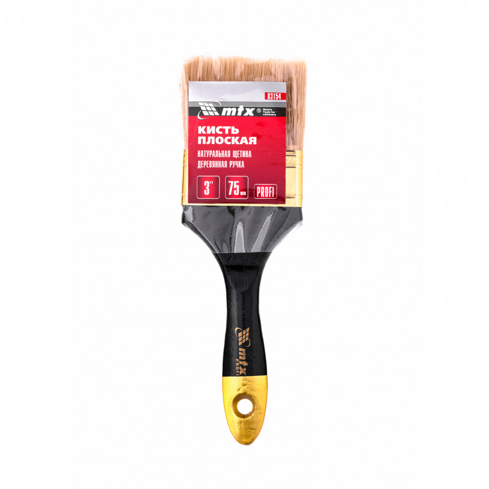 Кисть плоская "Профи" 3", натуральная щетина, деревянная ручка MTX (83154)