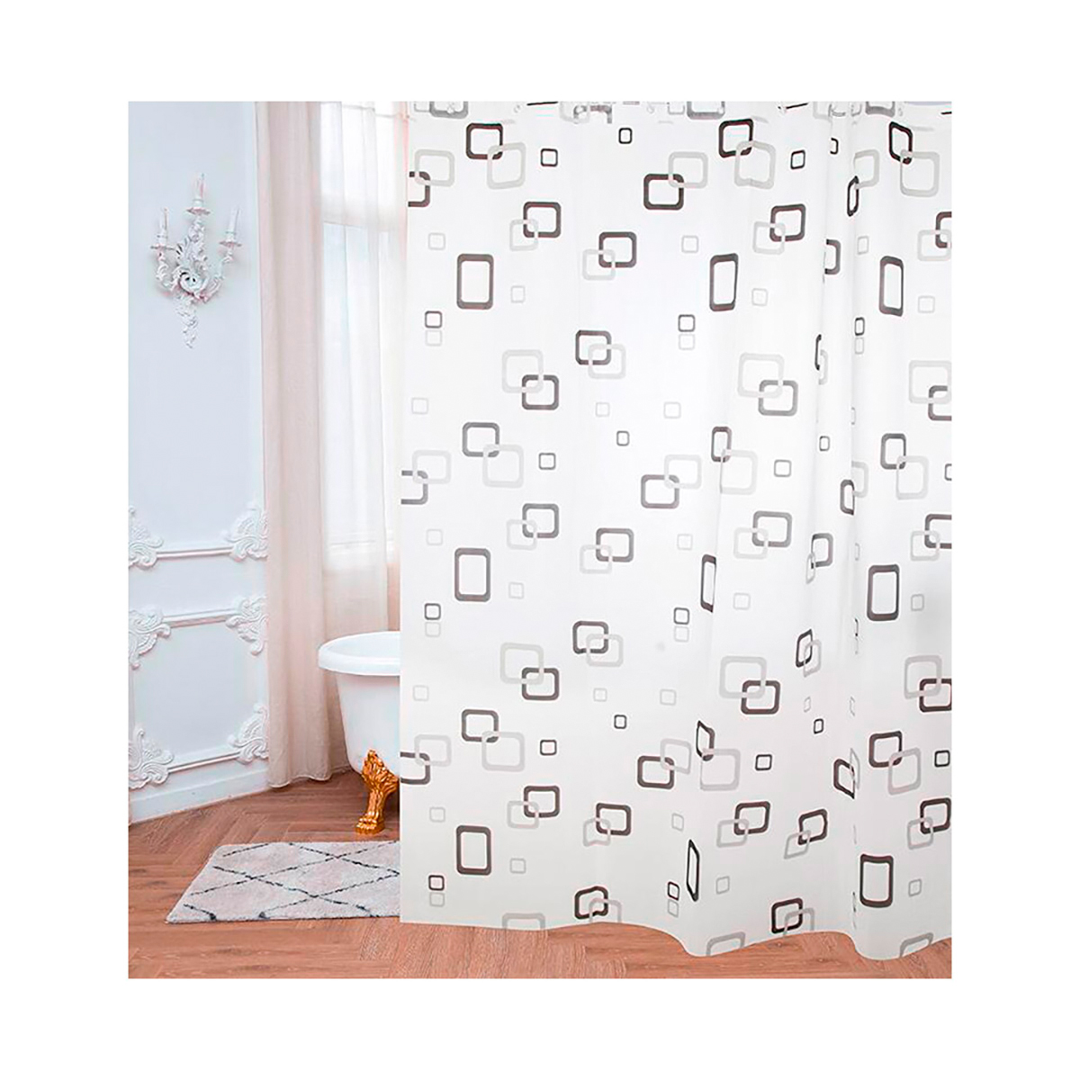 Штора для ванной 180*180 см (peva) квадраты (1/12/48) "рыжий кот"