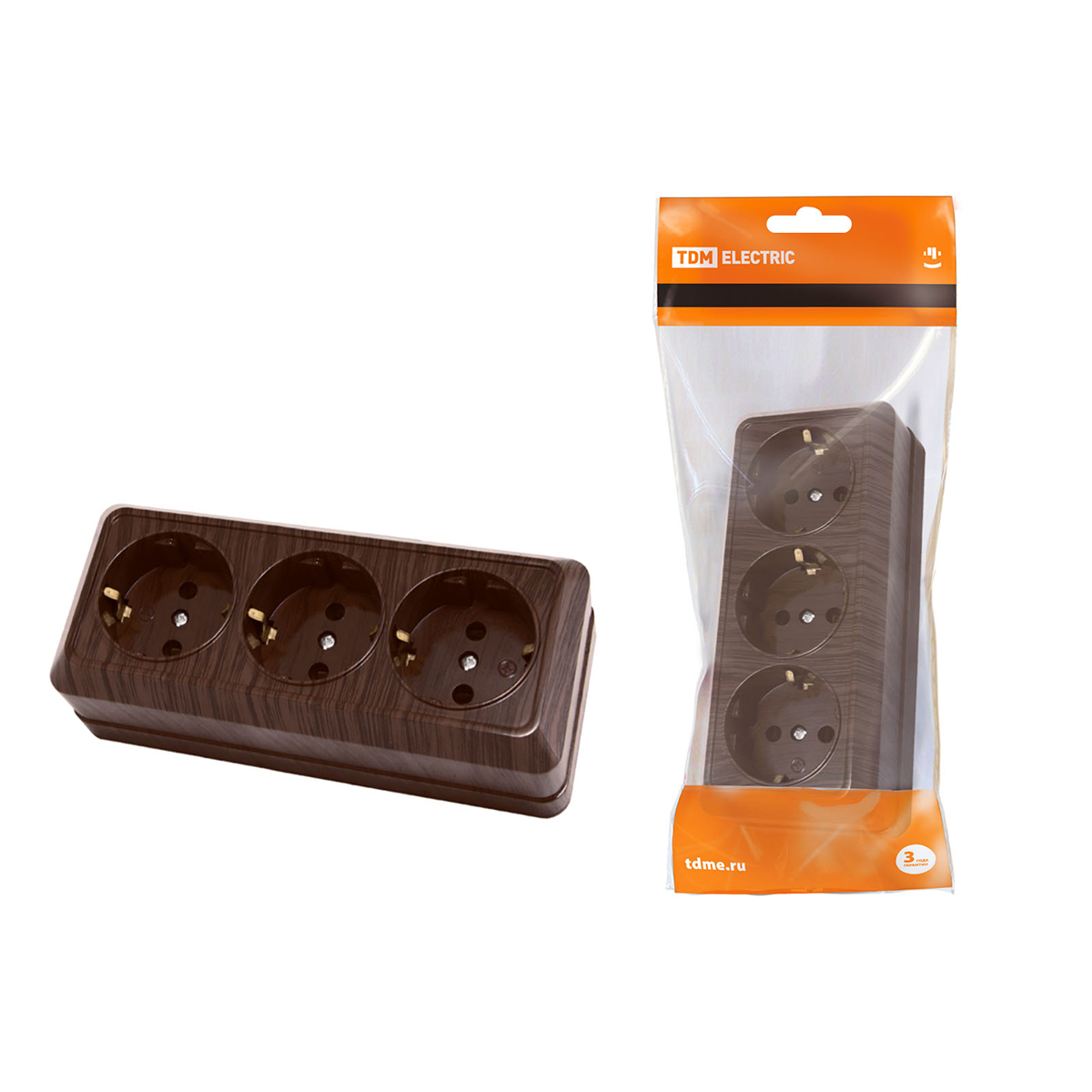 Розетка 3-х местн. с заземл. откр. уст. 16a 250в ip20 "ладога" бук (1/6/60) tdm sq1801-0326