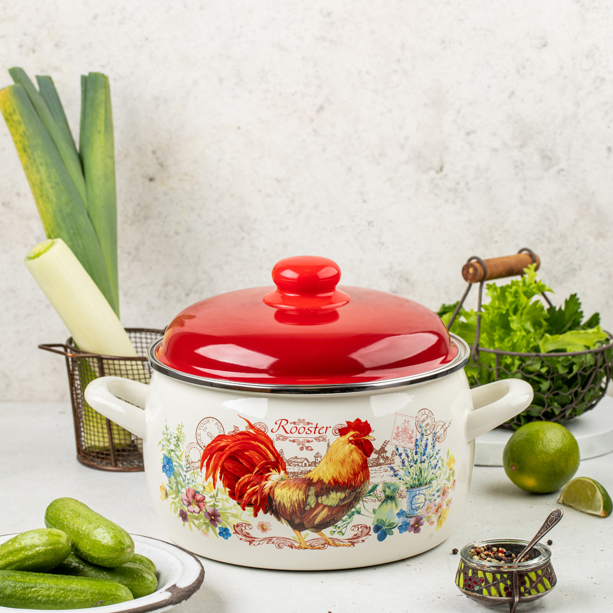 Набор кастрюль эмалиров. "золотой петушок" (2,2 + 4 + 5,3 л) (1) "metrot"