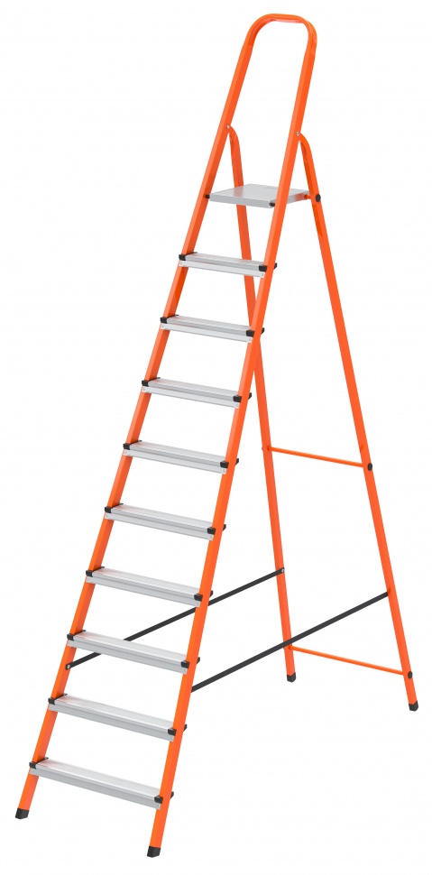Стремянка, 10 ступеней, стальной профиль, ступени сталь, оранжевая, Сибртех (97973)
