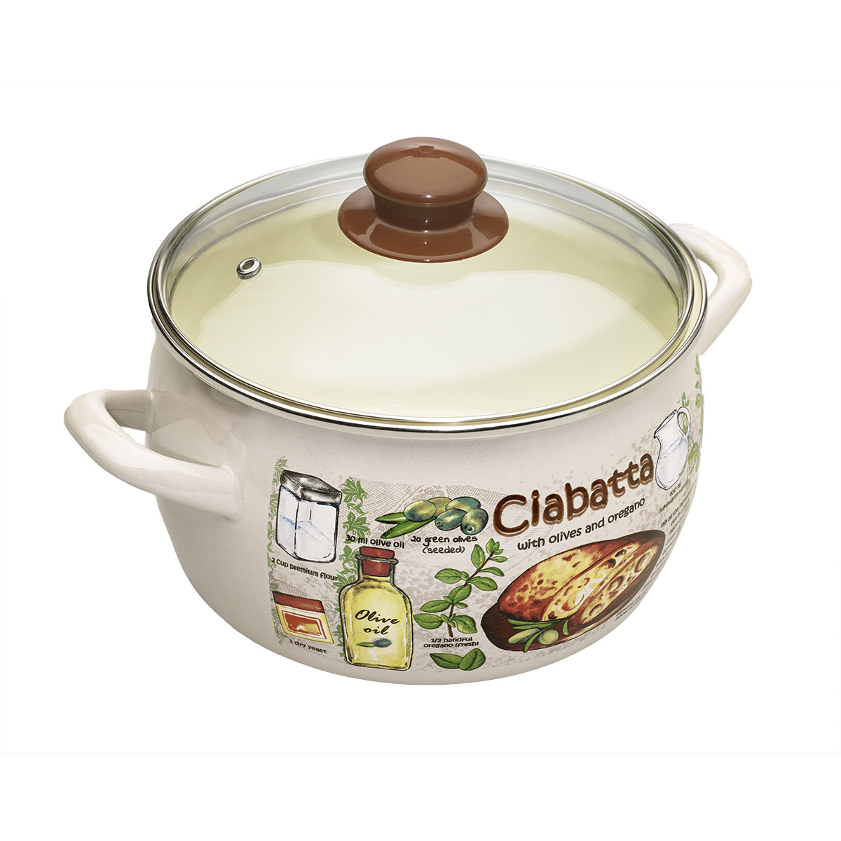 Кастрюля эмалиров. "чиабатта" 2,4 л, 16 см стекл. крышка (1/8) "metrot"