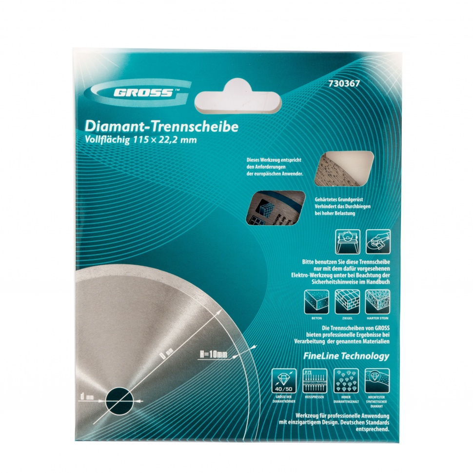 Диск алмазный, 115 х 22.2 мм, сплошной, мокрая резка Gross (730367)