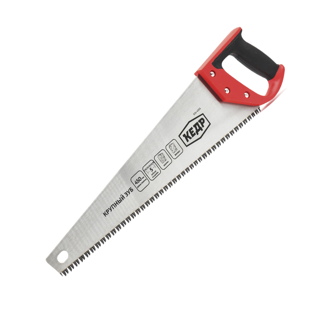 Ножовка по дереву 450 мм 3d-заточка каленая крупный зуб (1/8/48) "кедр"  035-4505