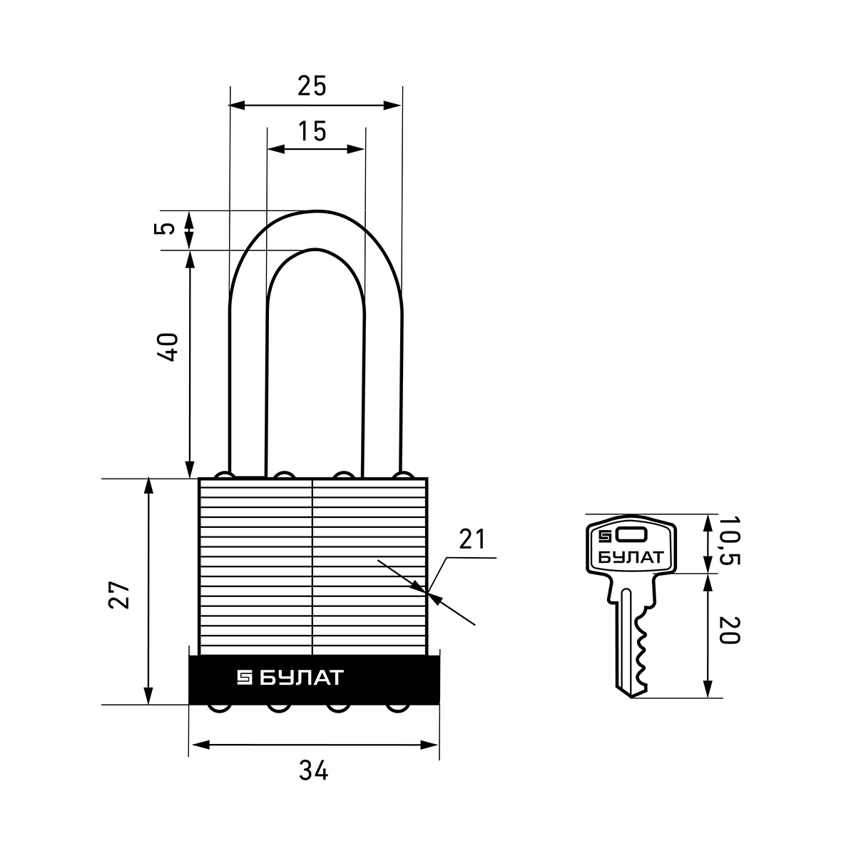 Замок навесной вс 0130-01 5 мм (5 ключей, длинная дужка) (1/6/48/) "булат"