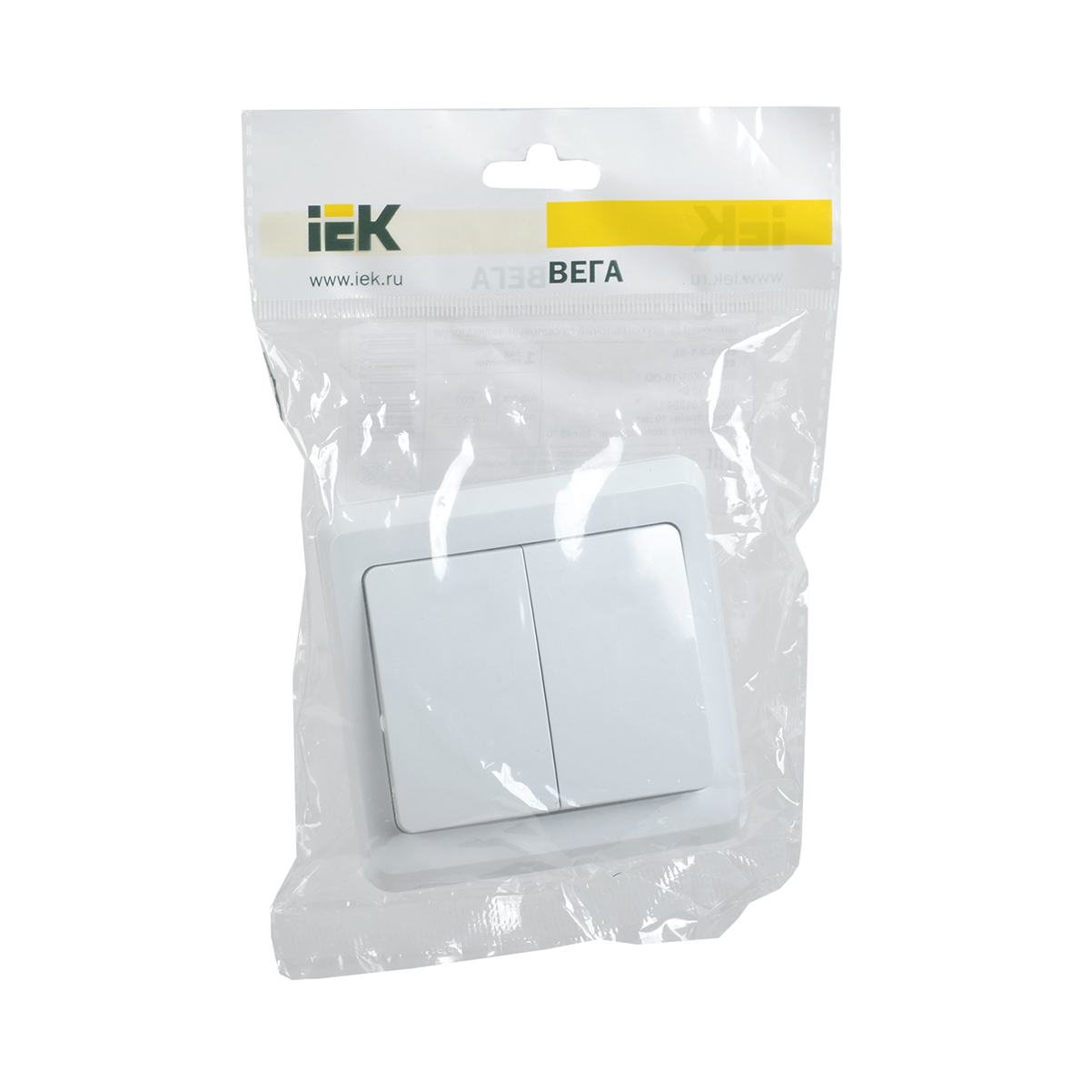 Выключатель "вега" 2-х кл. вс10-2-0-вб, 10а, белый (1/50/200) "iek"