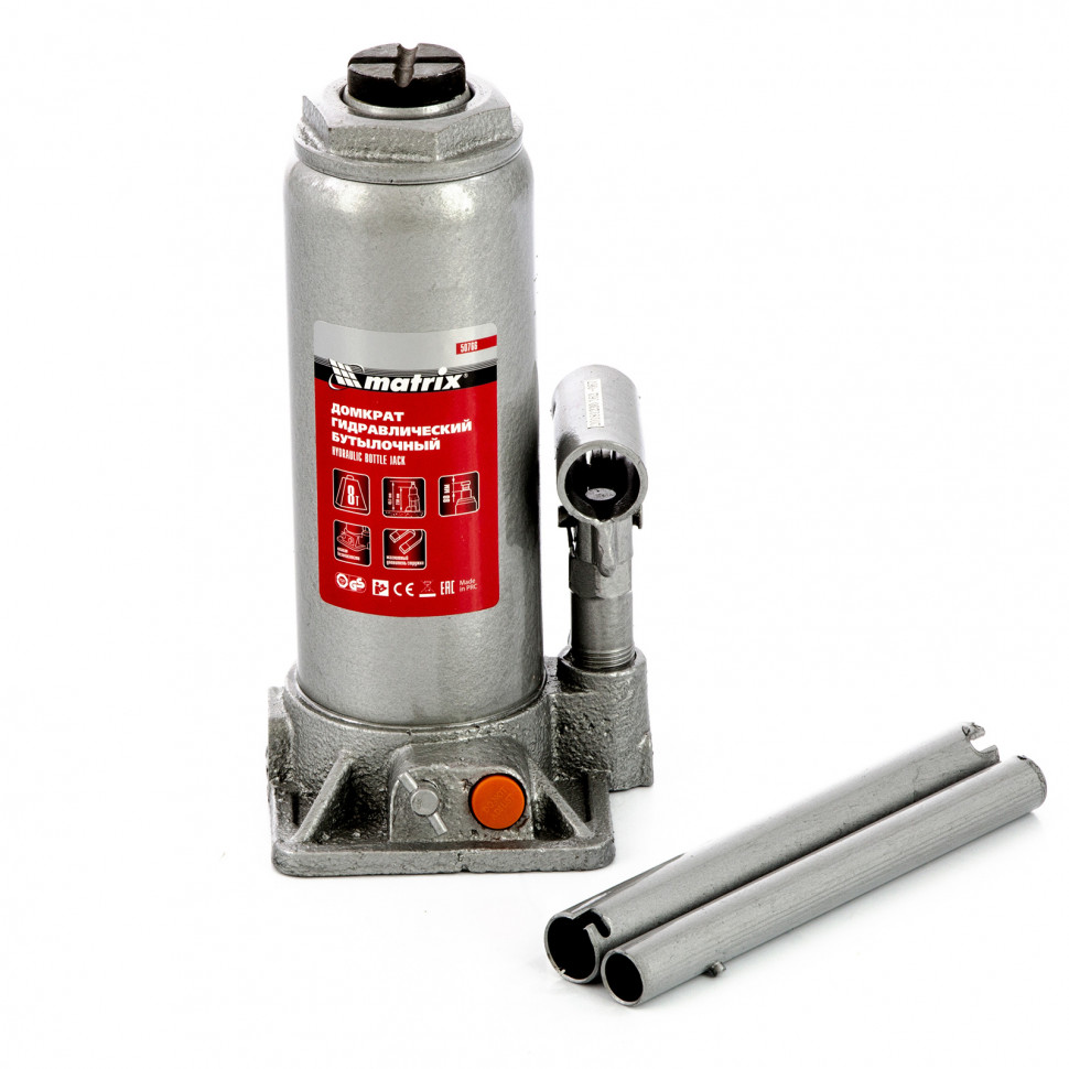 Домкрат гидравлический бутылочный, 8 т, h подъема 230-457 мм Matrix (50766)