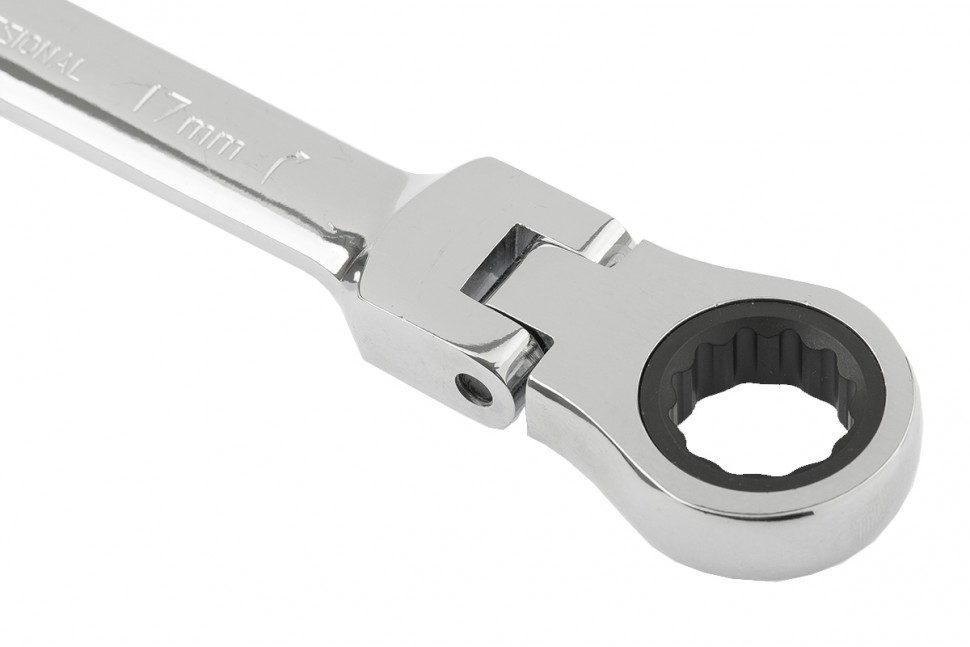 Ключ комбинированный трещоточный, 17 мм, CrV, шарнирный, зеркальный хром Matrix Professional (14869)