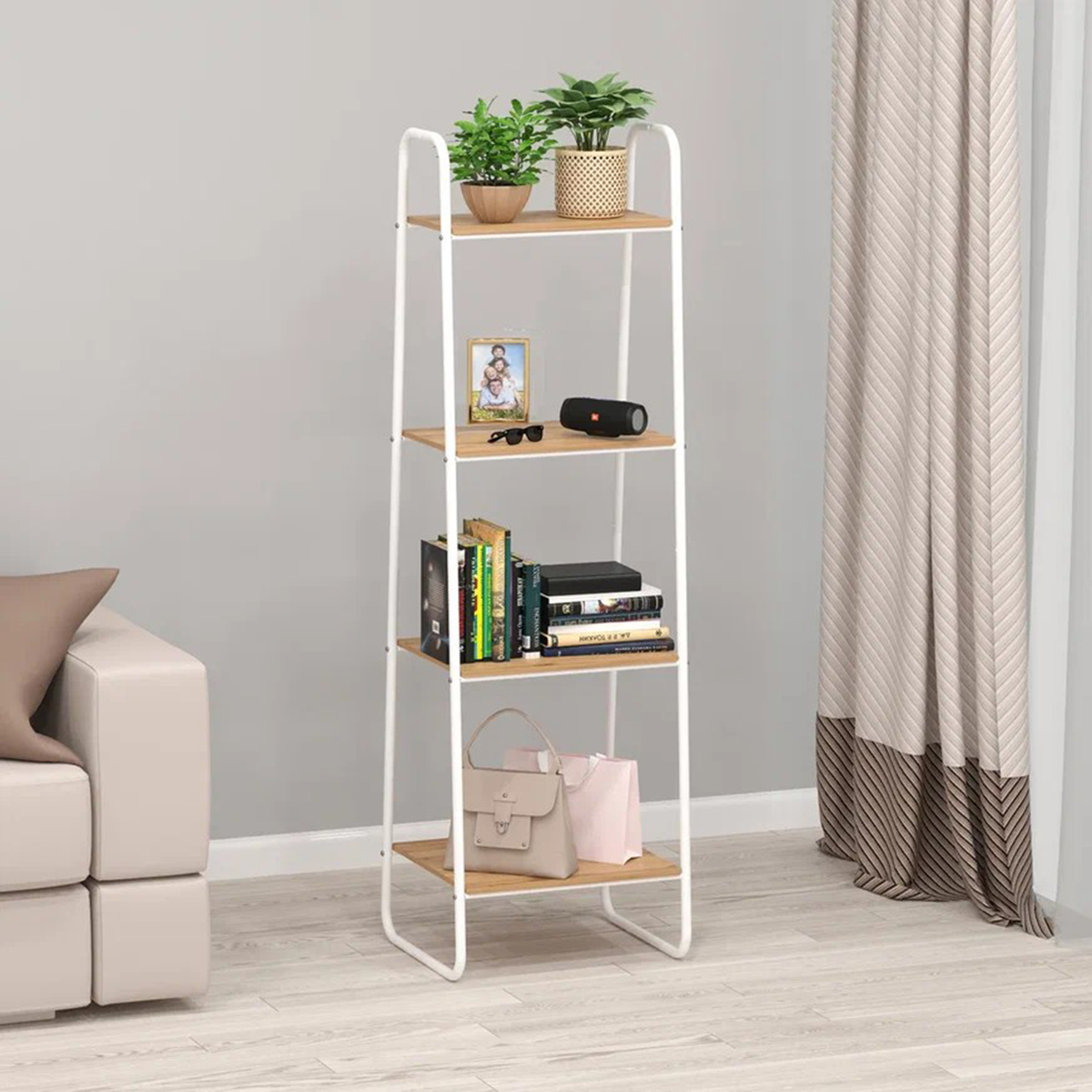 Стеллаж "скандинавия 14" 4 полки лдсп 450*385*1470 мм (белый) (1) cтcп14 б